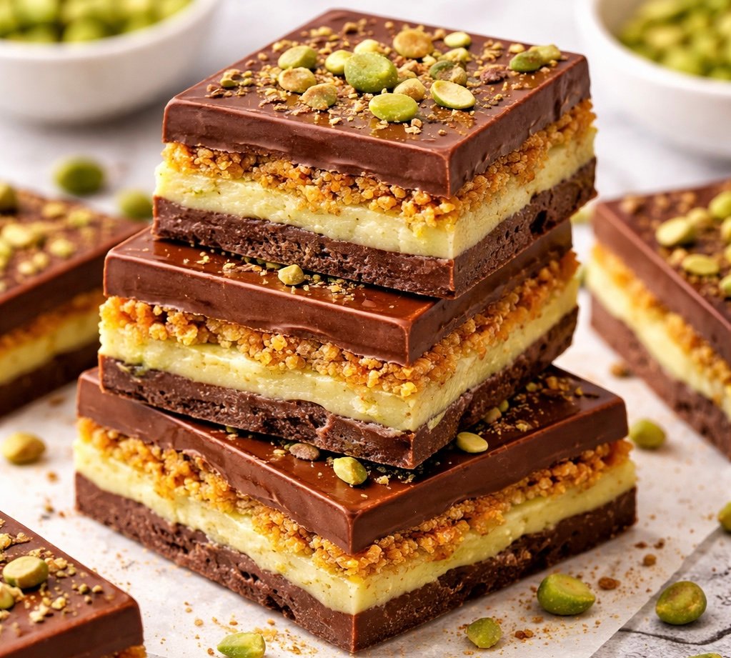 Easy Dubai chocolate bar with pistachio filling and crispy kataifi layers