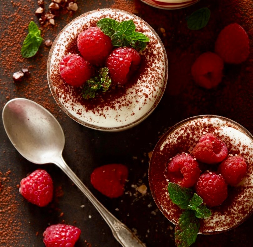Viral Raspberry Guava Tiramisu Cups (No-Bake Treat!) Overhead shot.