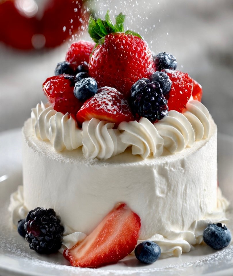 Easy Viral Berry Chantilly Cake with fresh berries and fluffy whipped frosting layers