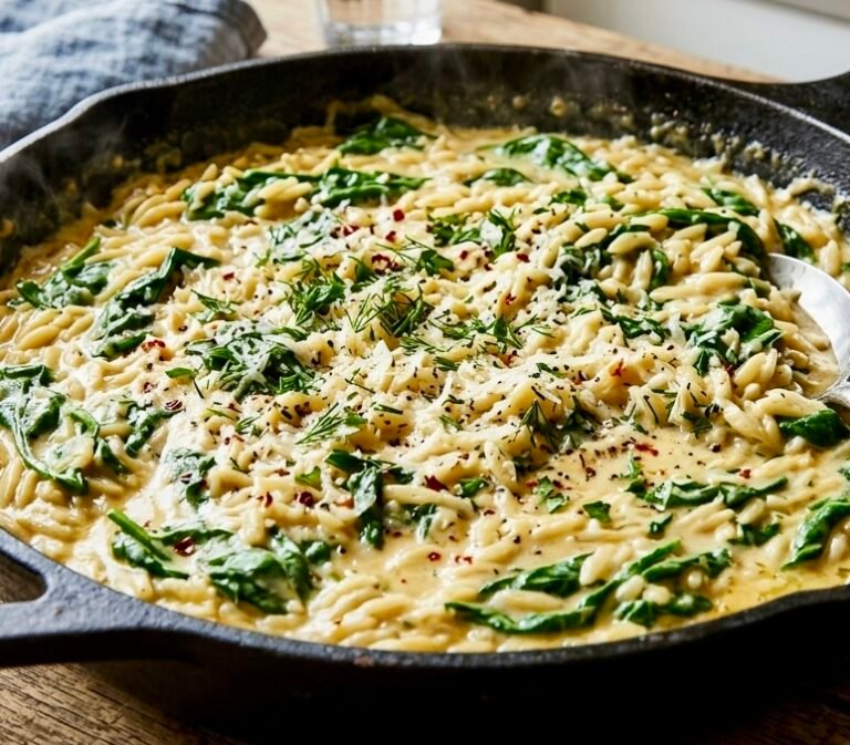 Creamy Orzo w/Spinach One pan meal.