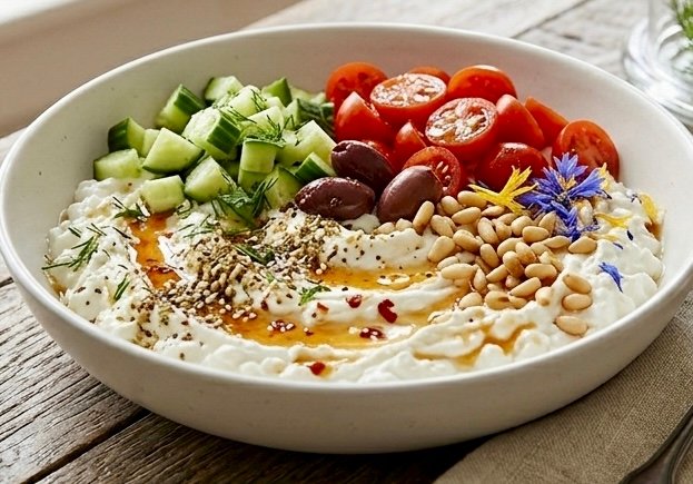 Fresh Mediterranean Protein Bowl with quinoa, chickpeas, cucumber, and