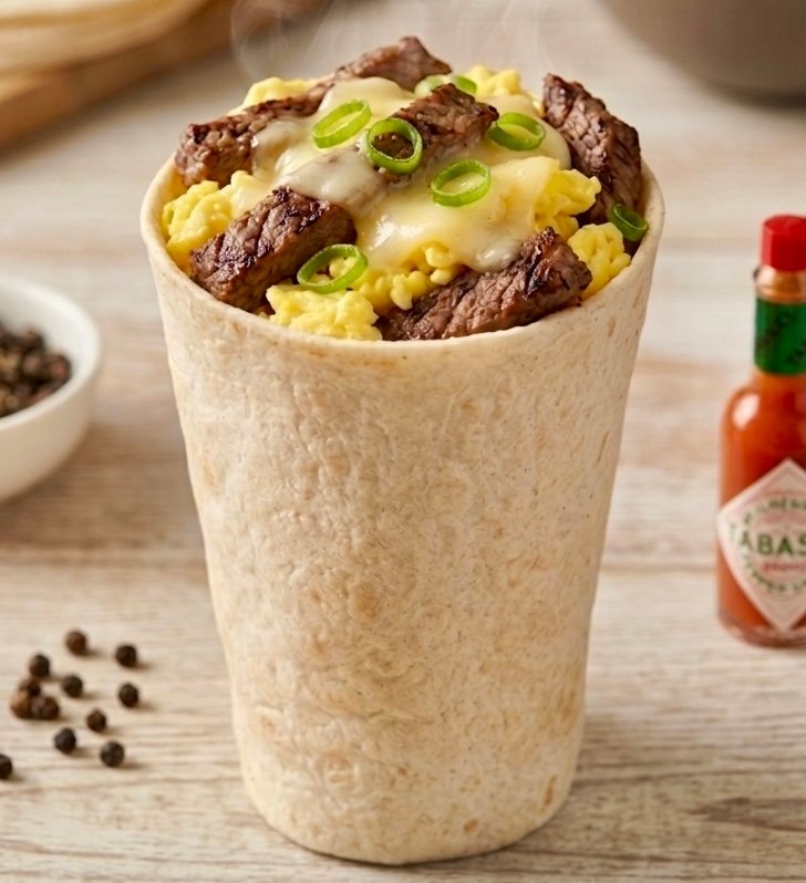 Savory and Hearty Steak and Eggs Breakfast Cups baked to perfection in a muffin tin, topped with melted cheese and fresh chives.